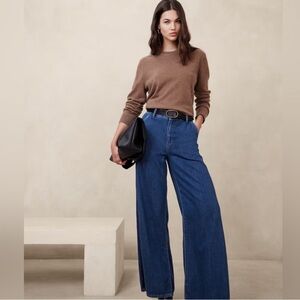 Banana Republic Ultra High-Rise Wide -Leg Trouser Frayed Hem Jean